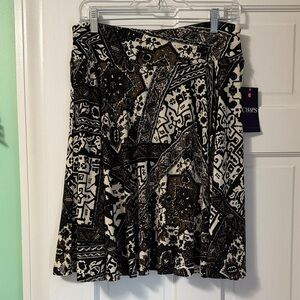 Chaps Black and Brown Geometric A-Line Skirt